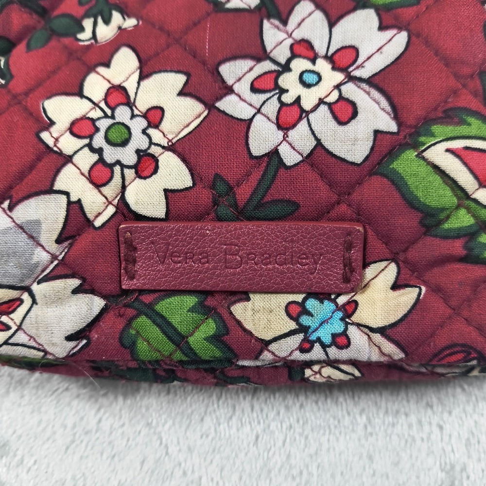 Vera Bradley Crossbody Bag Women Small Red Burgundy Floral Quilted Purse Flowers - Picture 2 of 16